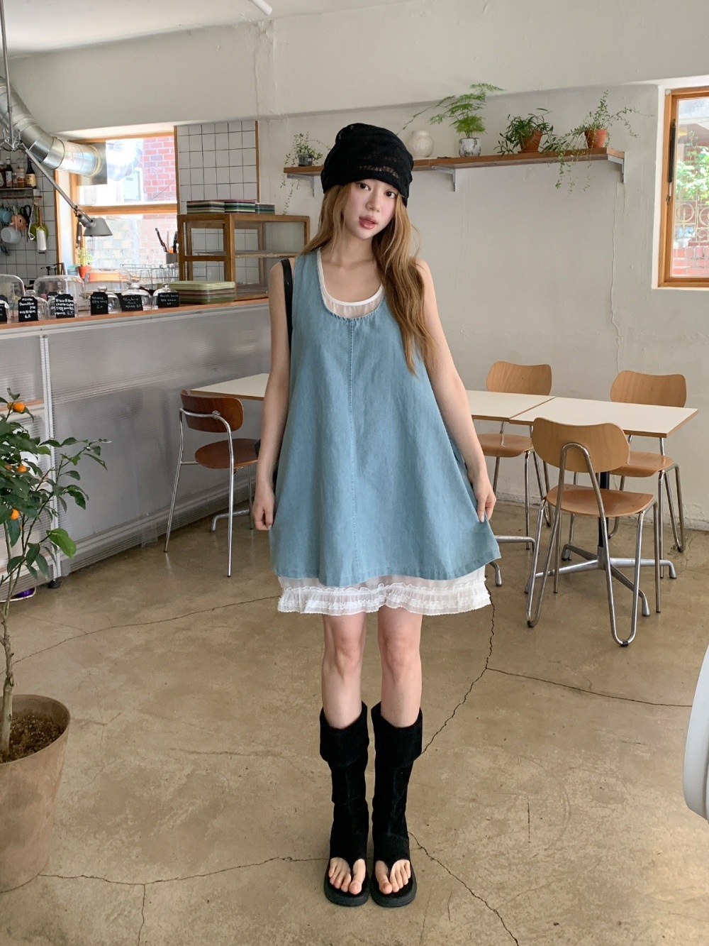 コットンUネックフリルロングノースリワンピース | 詳細画像14