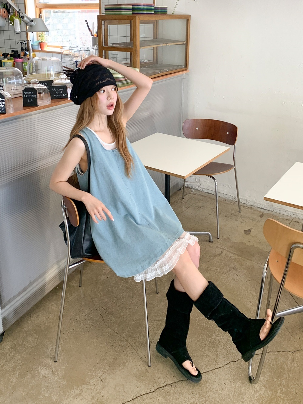コットンUネックフリルロングノースリワンピース | 詳細画像19