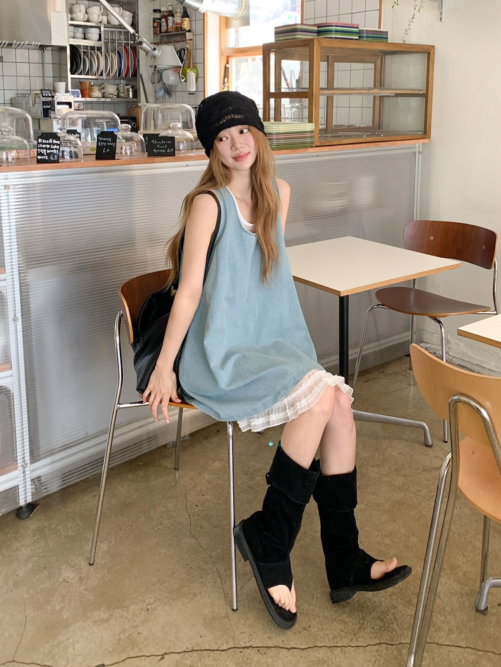 コットンUネックフリルロングノースリワンピース | 詳細画像20