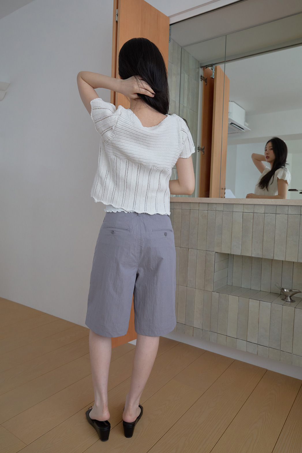コットンストラップベーシックツーボタンセミクロップド無地カーディガンSS | 詳細画像18