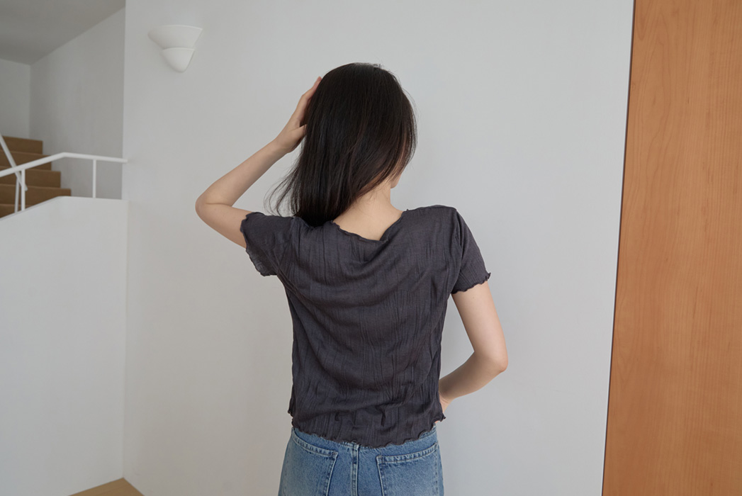 ボタンVネックプリーツベーシッククロップド無地TシャツカーディガンSS | 詳細画像6