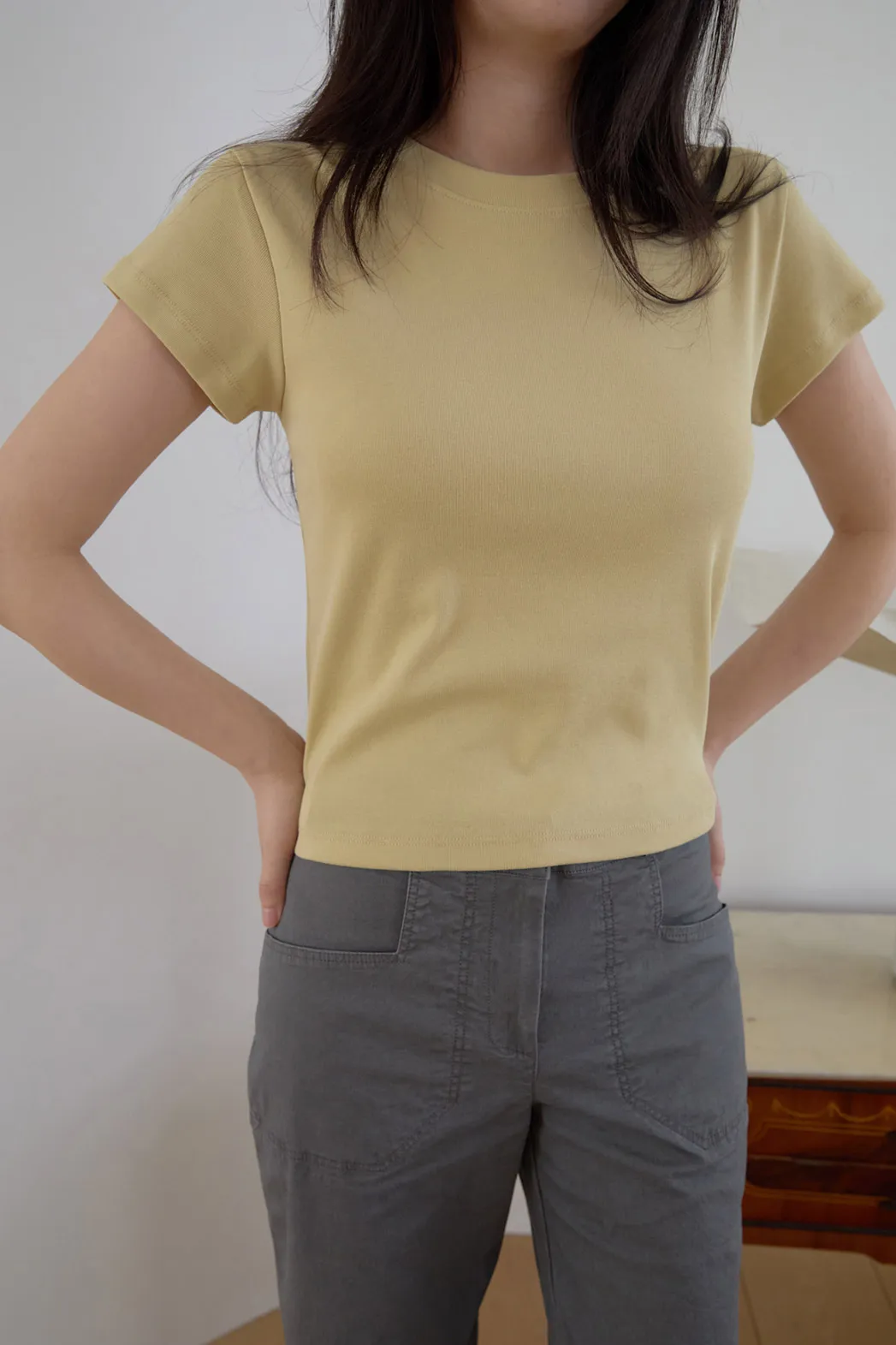 コットンベーシッククロップド無地TシャツSS | 詳細画像1