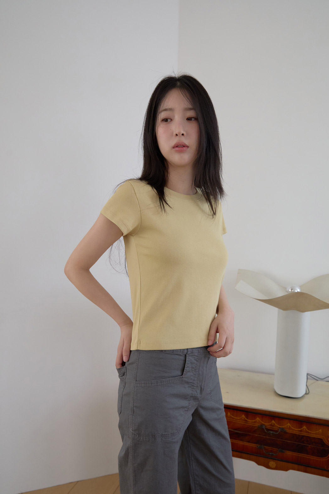 コットンベーシッククロップド無地TシャツSS | 詳細画像5