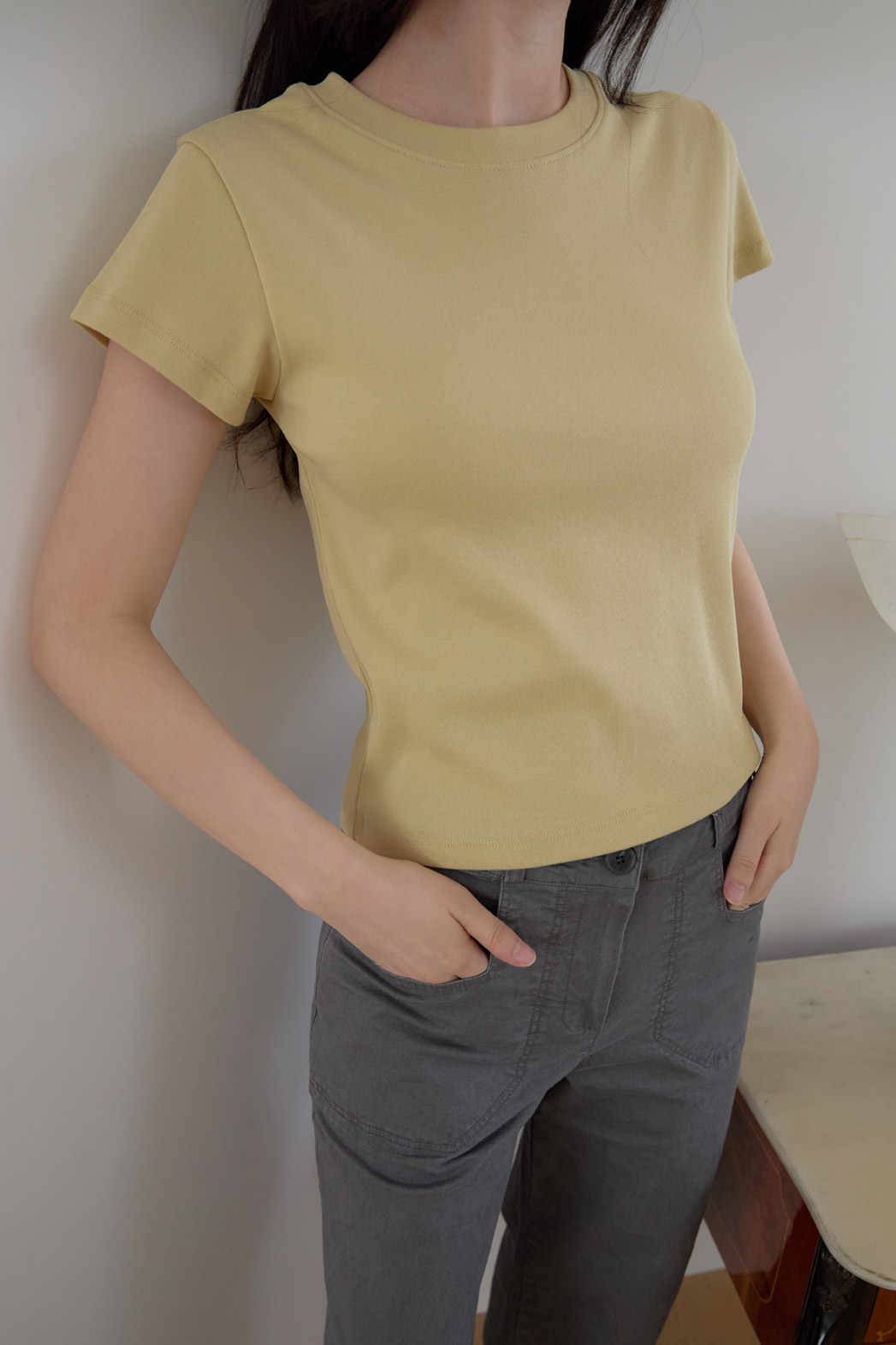 コットンベーシッククロップド無地TシャツSS | 詳細画像9