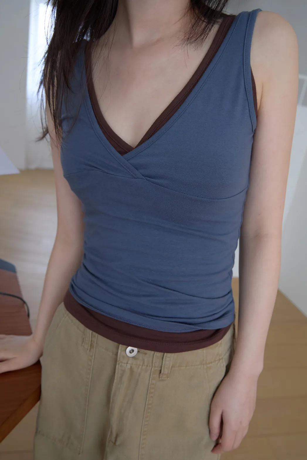 コットンクロップドスリムラップ調無地ノースリーブSS | 詳細画像1