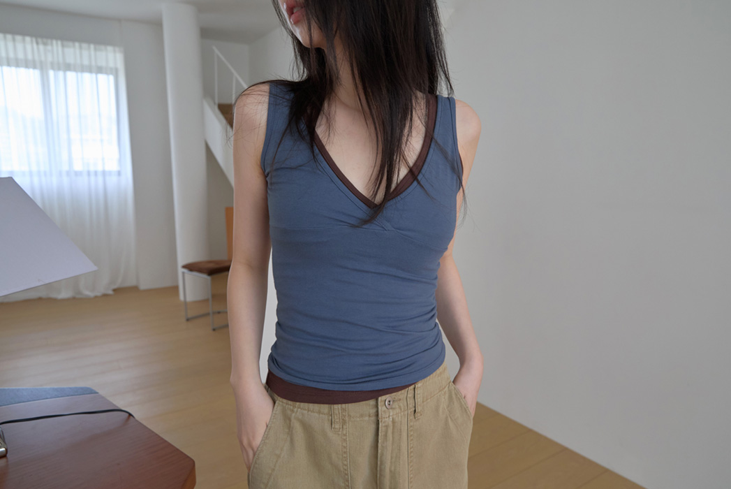 コットンクロップドスリムラップ調無地ノースリーブSS | 詳細画像2