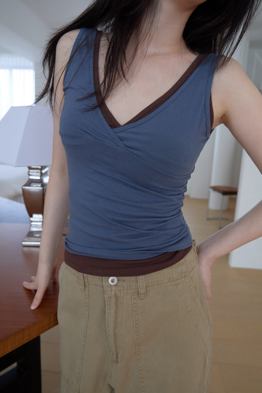 コットンクロップドスリムラップ調無地ノースリーブSS | 詳細画像4