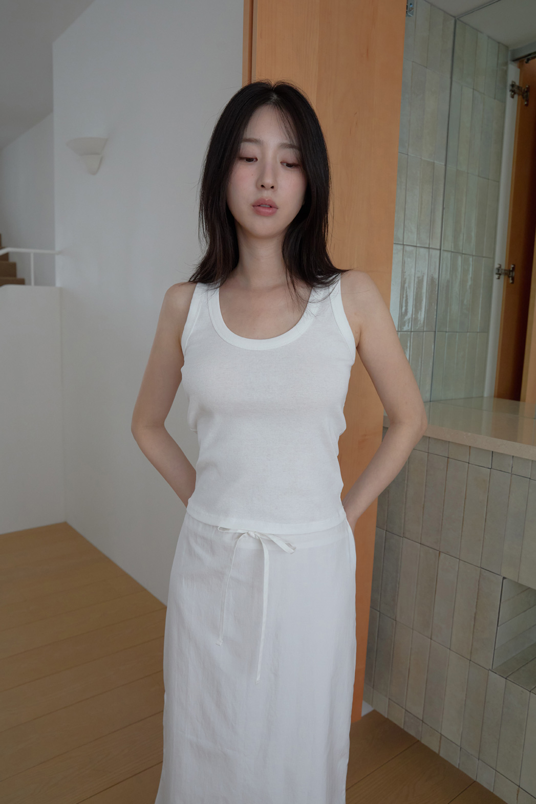 コットンラウンドネッククロップドスリム無地ノースリーブSS | 詳細画像33