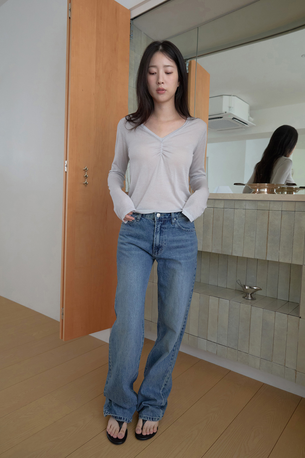 コットンストレート無地デニムパンツオールシーズン | 詳細画像18
