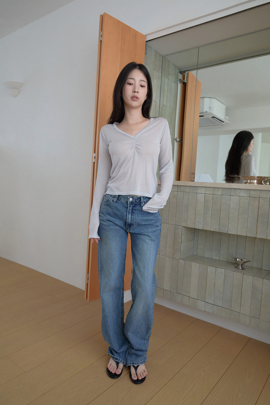 コットンストレート無地デニムパンツオールシーズン | 詳細画像19