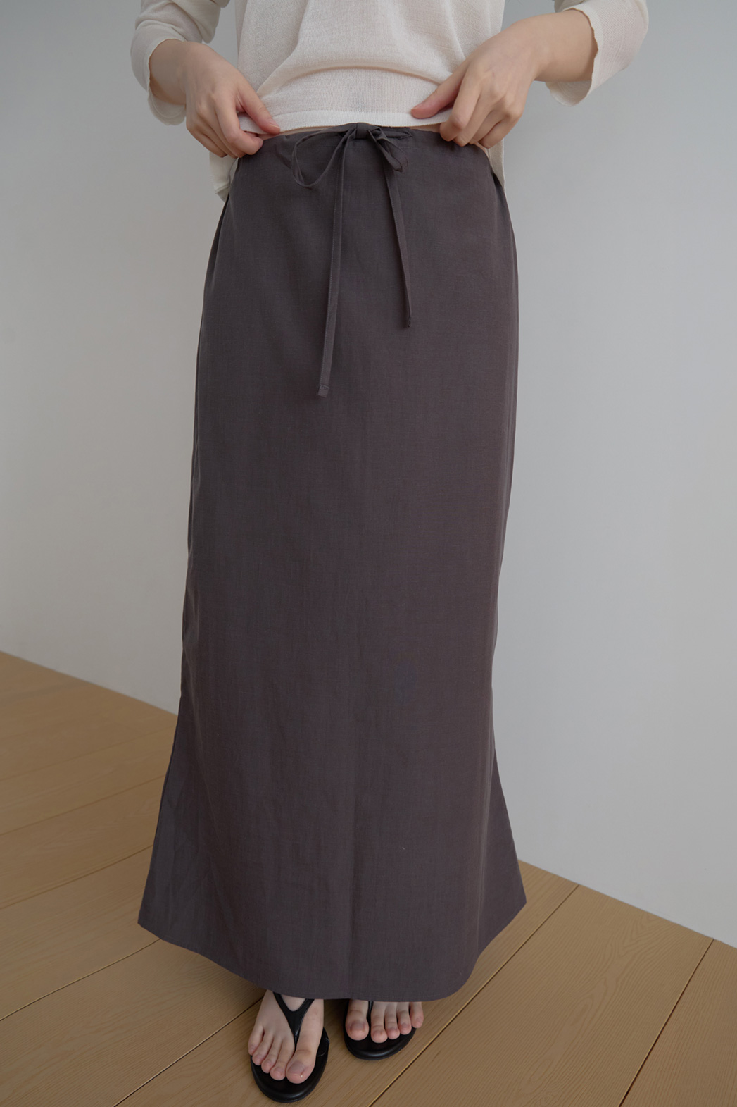 コットンドローストリングベーシックマキシロング無地スカートSS | 詳細画像10