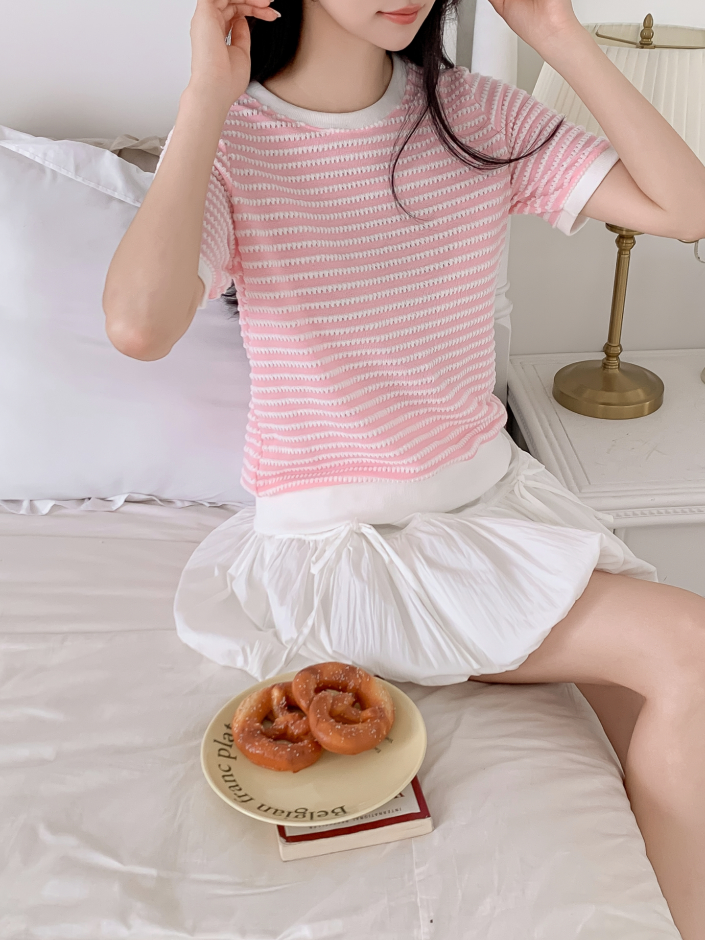 ラウンドネックベーシック半袖ボーダー配色ブラウス | 詳細画像13
