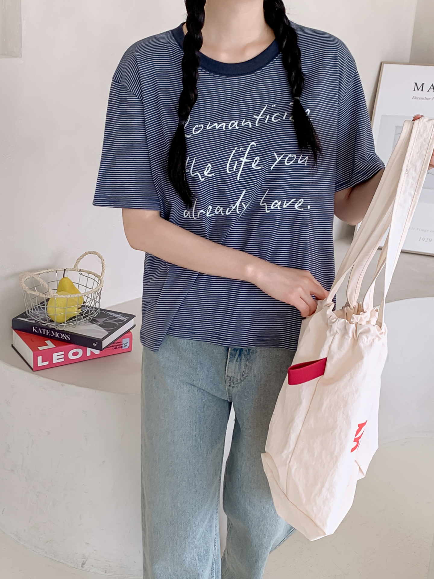 ラウンドネックベーシックルーズ半袖ボーダーTシャツ | 詳細画像2