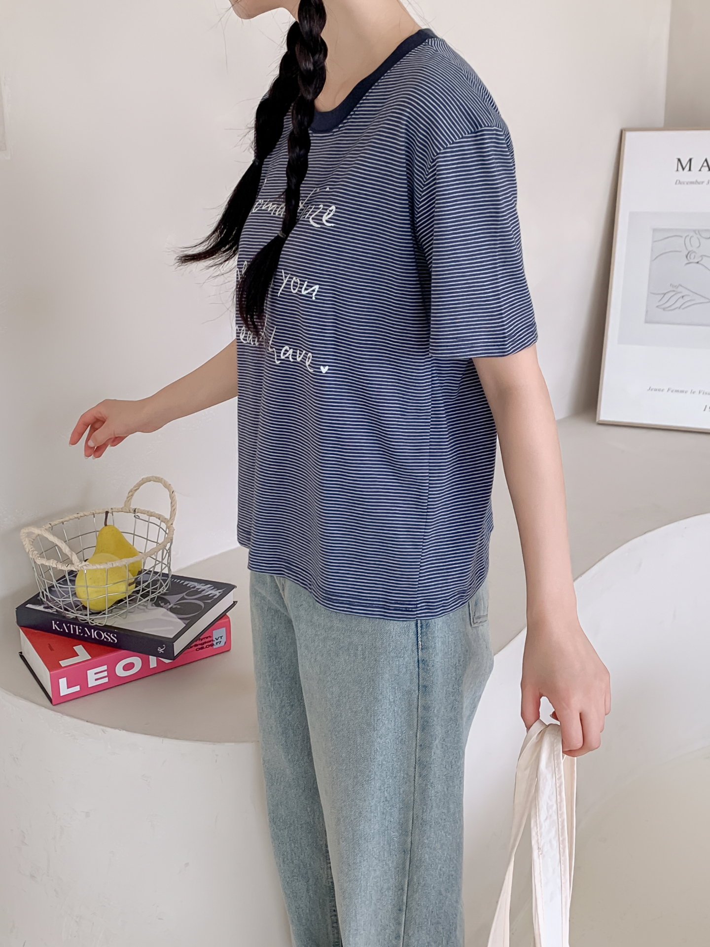 ラウンドネックベーシックルーズ半袖ボーダーTシャツ | 詳細画像3
