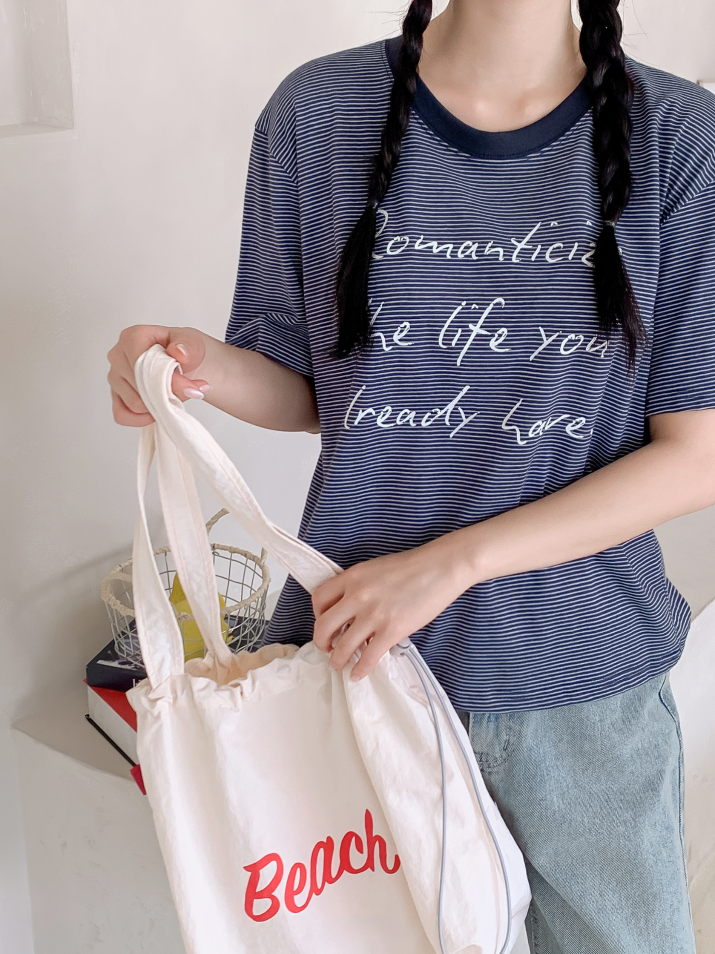 ラウンドネックベーシックルーズ半袖ボーダーTシャツ | 詳細画像6