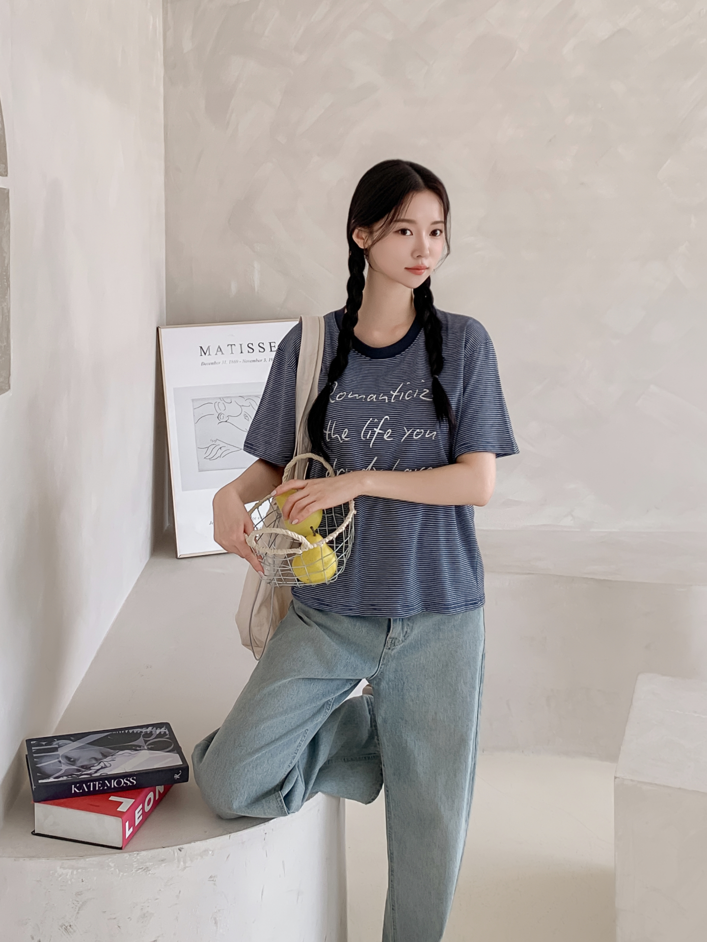 ラウンドネックベーシックルーズ半袖ボーダーTシャツ | 詳細画像8