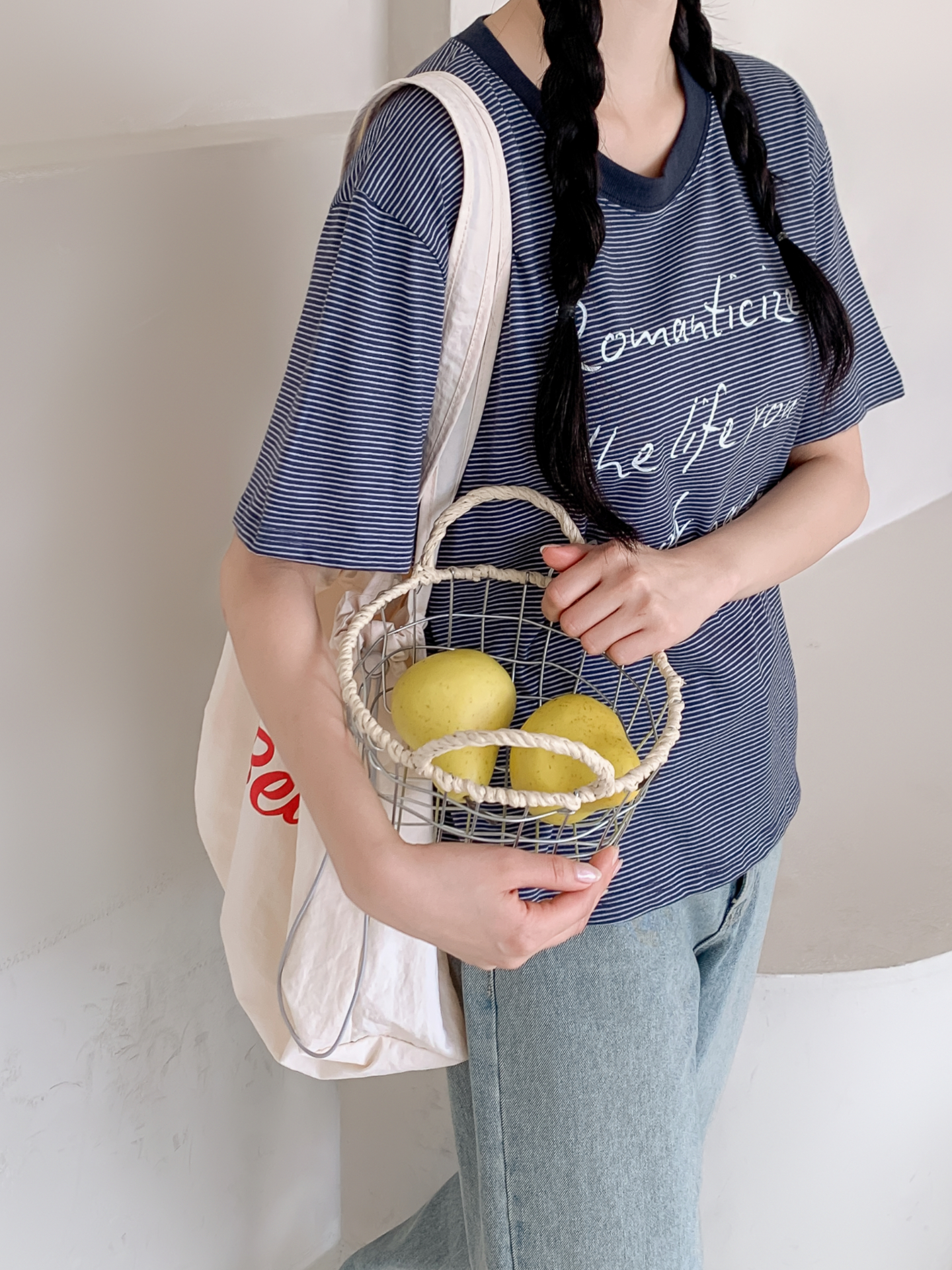 ラウンドネックベーシックルーズ半袖ボーダーTシャツ | 詳細画像9