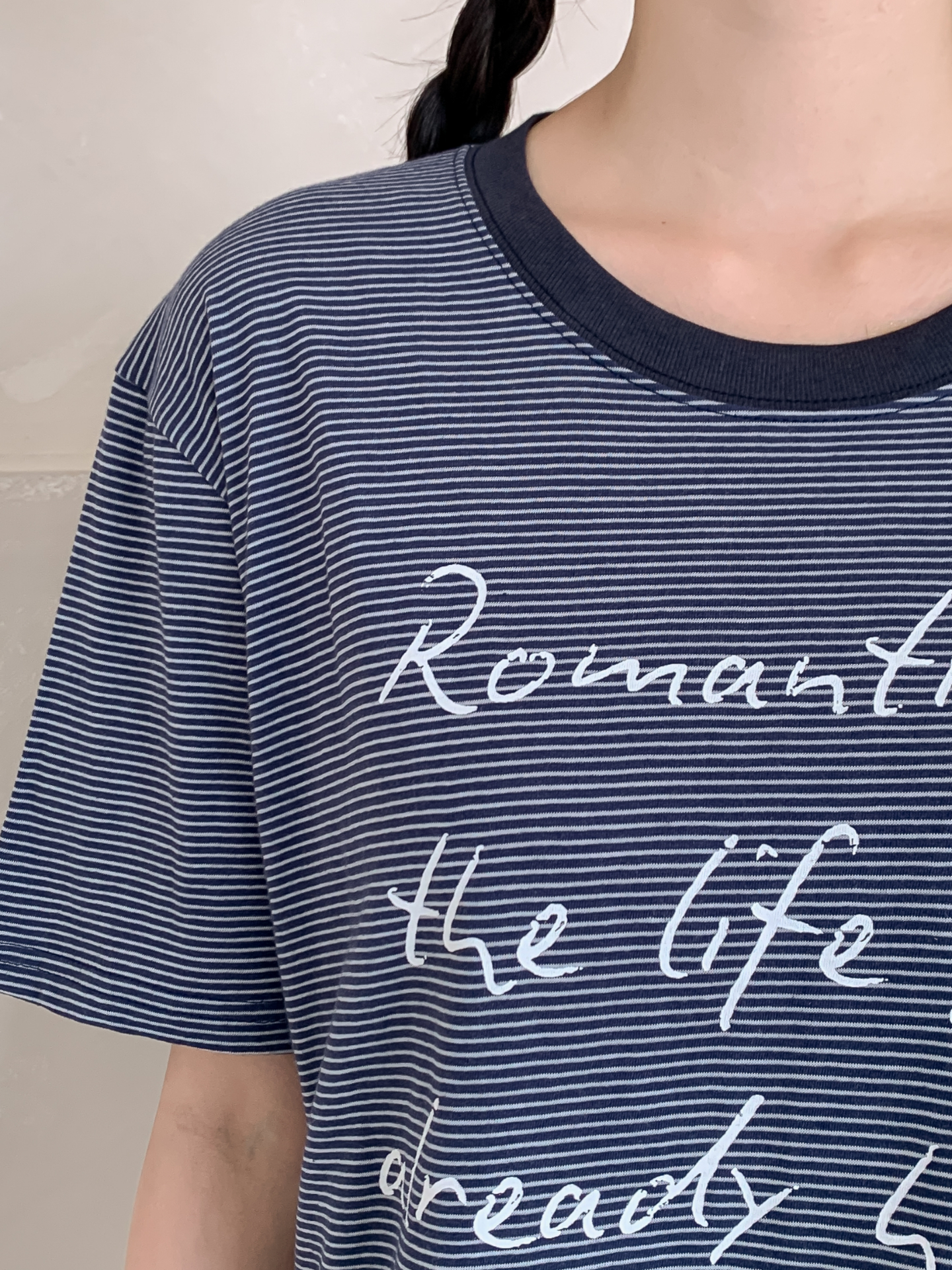 ラウンドネックベーシックルーズ半袖ボーダーTシャツ | 詳細画像10