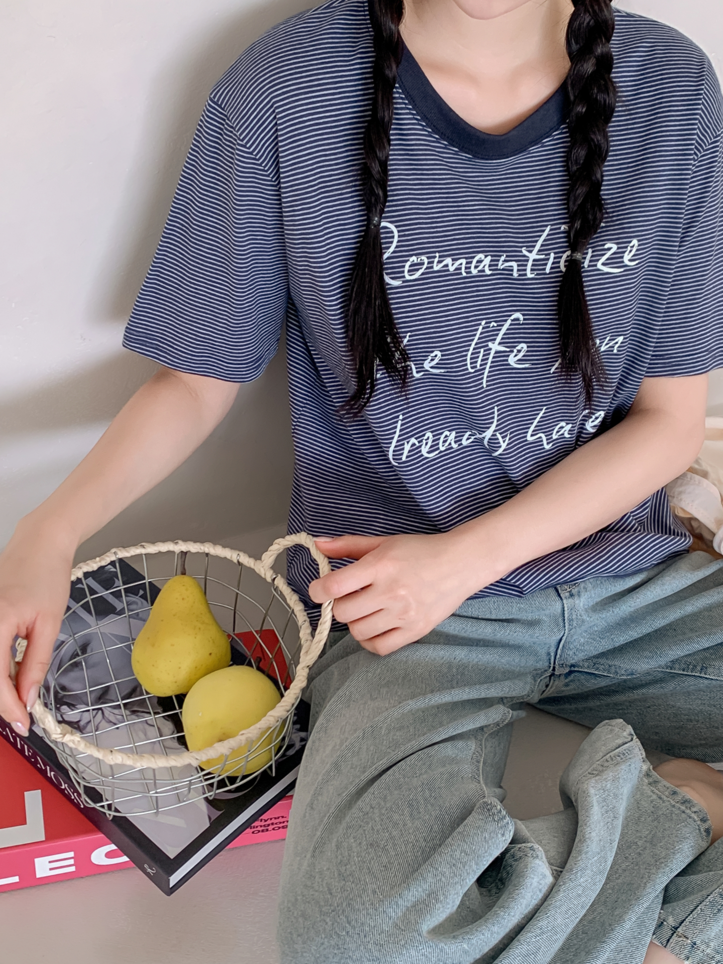 ラウンドネックベーシックルーズ半袖ボーダーTシャツ | 詳細画像14