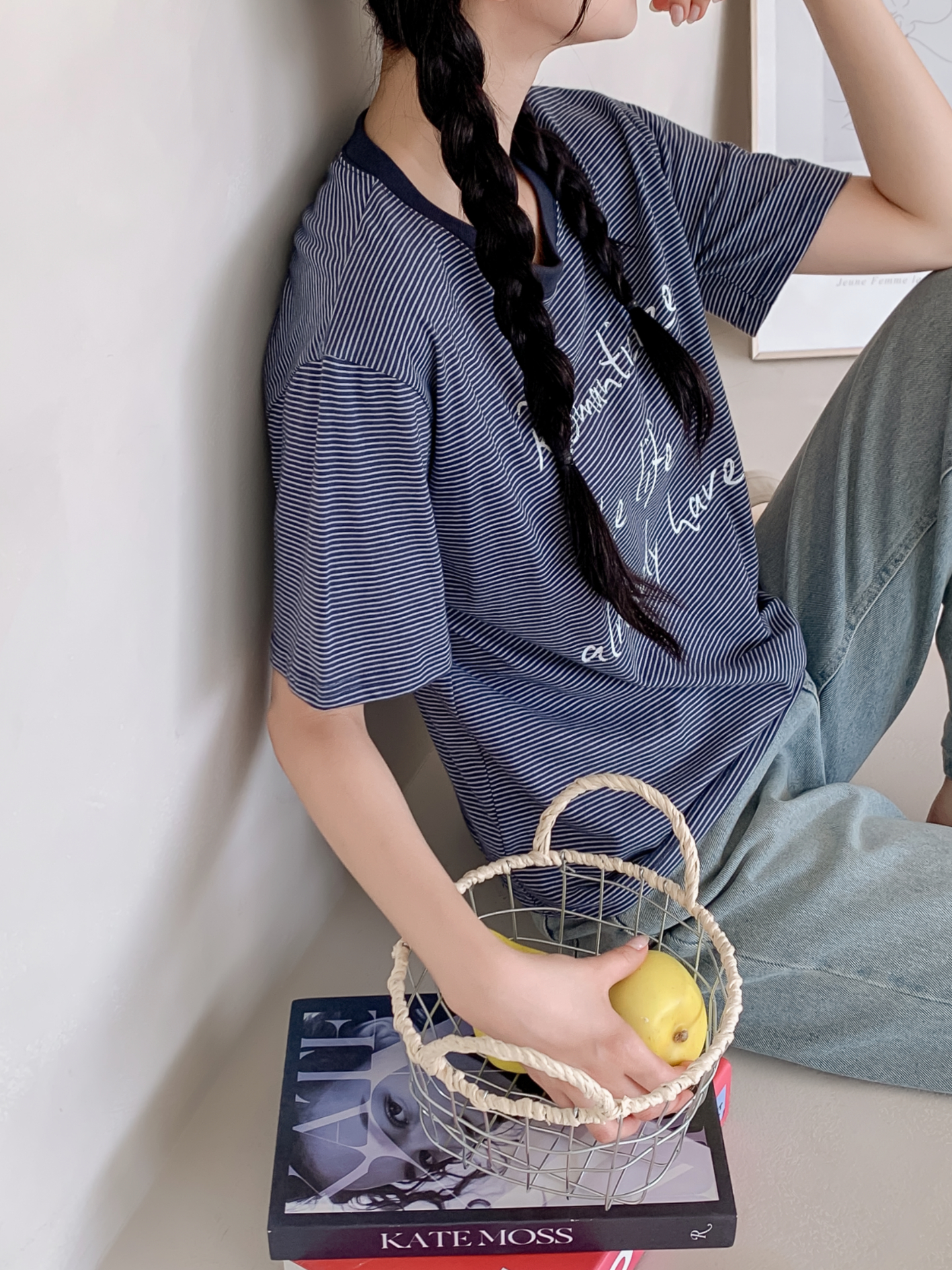 ラウンドネックベーシックルーズ半袖ボーダーTシャツ | 詳細画像15