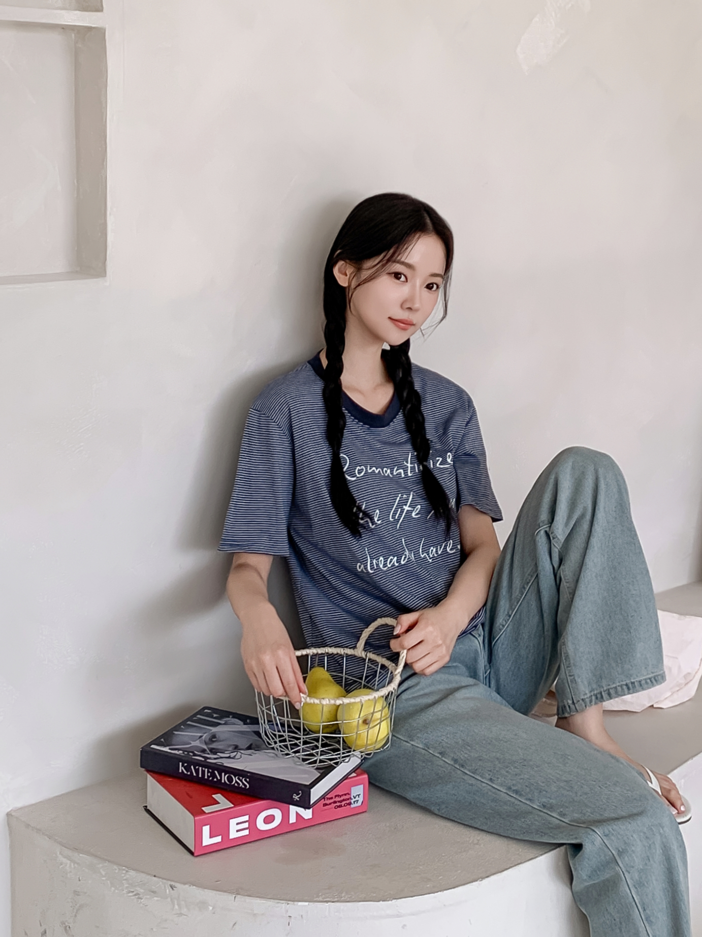 ラウンドネックベーシックルーズ半袖ボーダーTシャツ | 詳細画像16