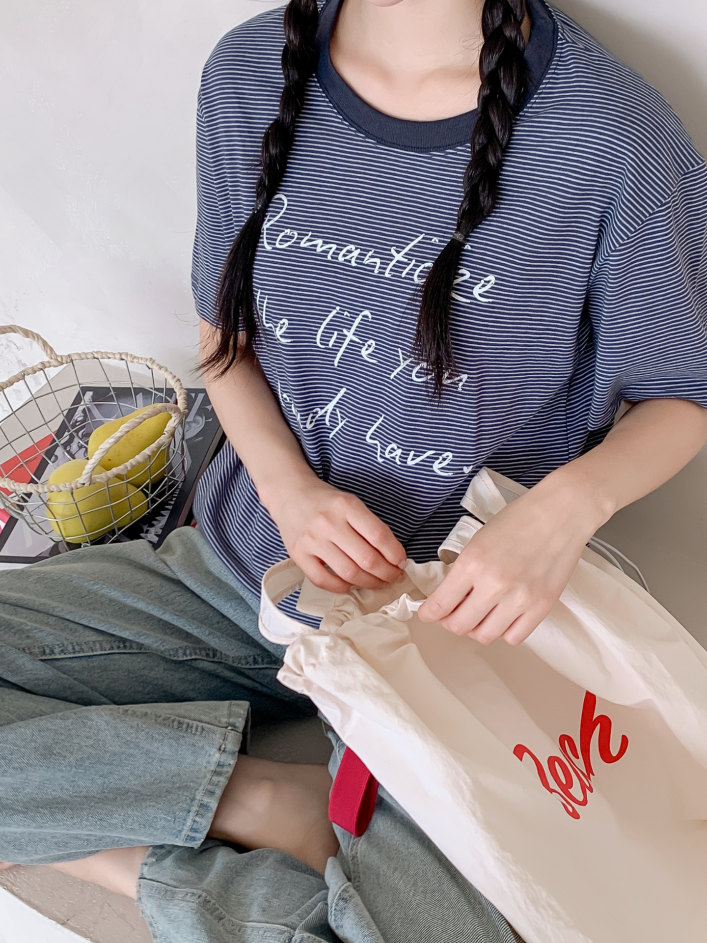 ラウンドネックベーシックルーズ半袖ボーダーTシャツ | 詳細画像17