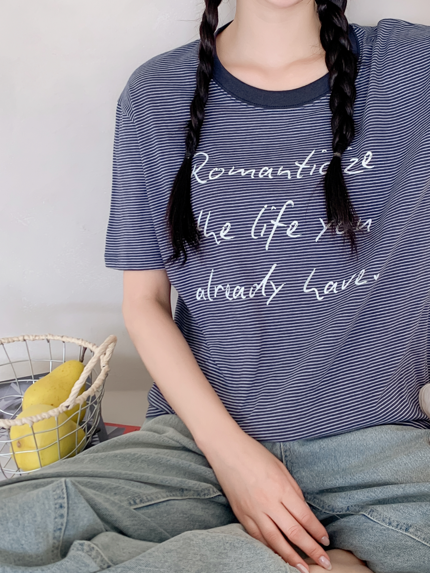 ラウンドネックベーシックルーズ半袖ボーダーTシャツ | 詳細画像18
