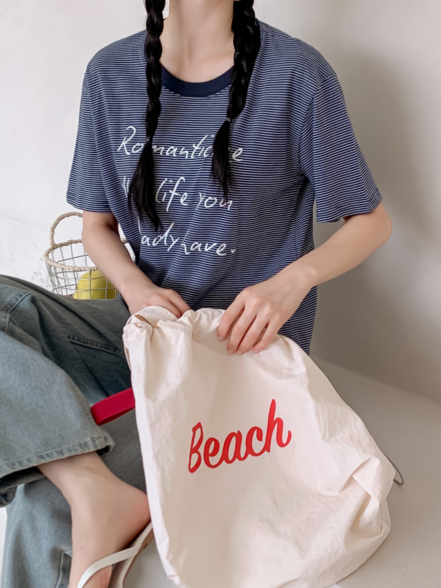 ラウンドネックベーシックルーズ半袖ボーダーTシャツ | 詳細画像19