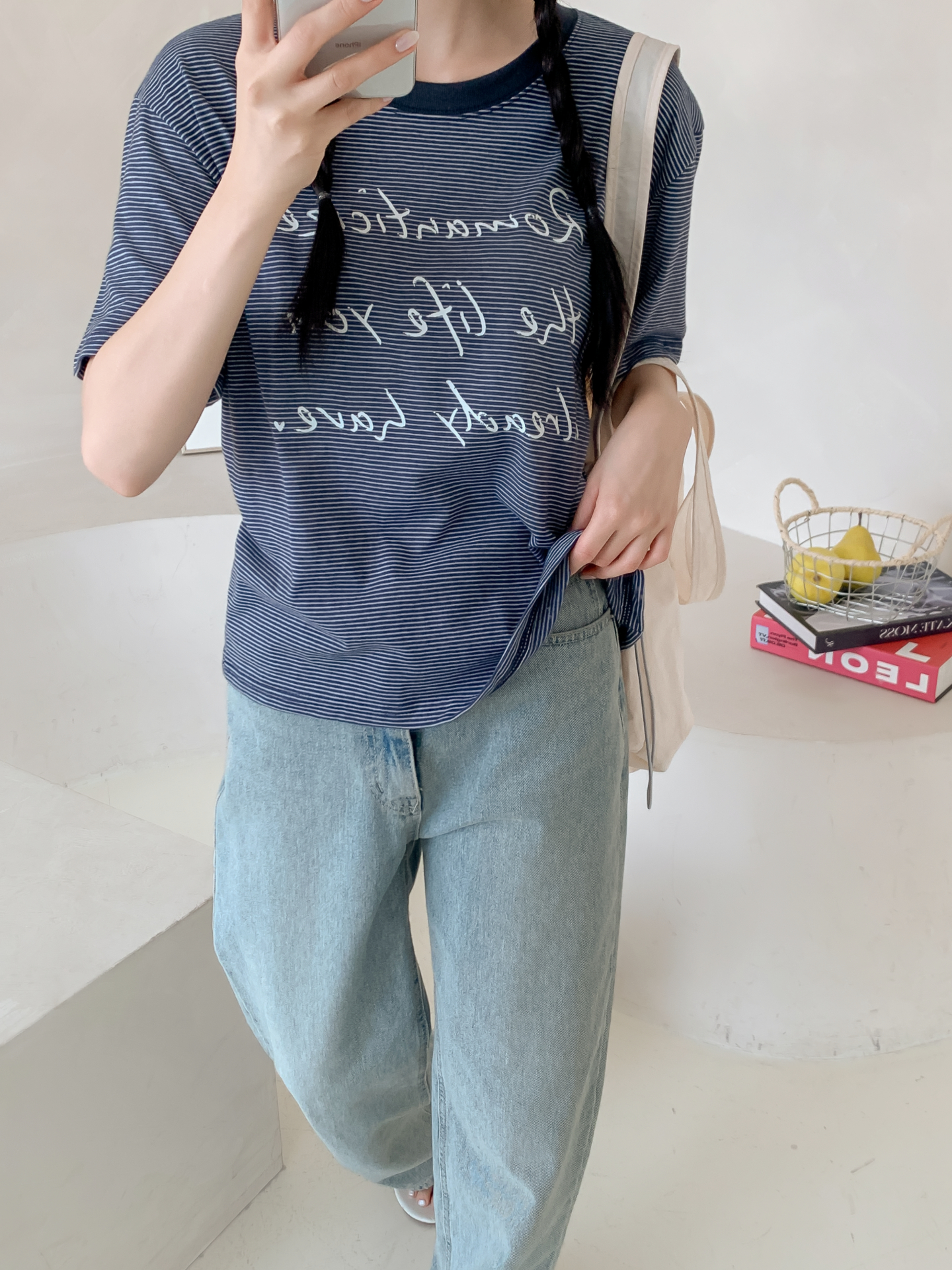 ラウンドネックベーシックルーズ半袖ボーダーTシャツ | 詳細画像21