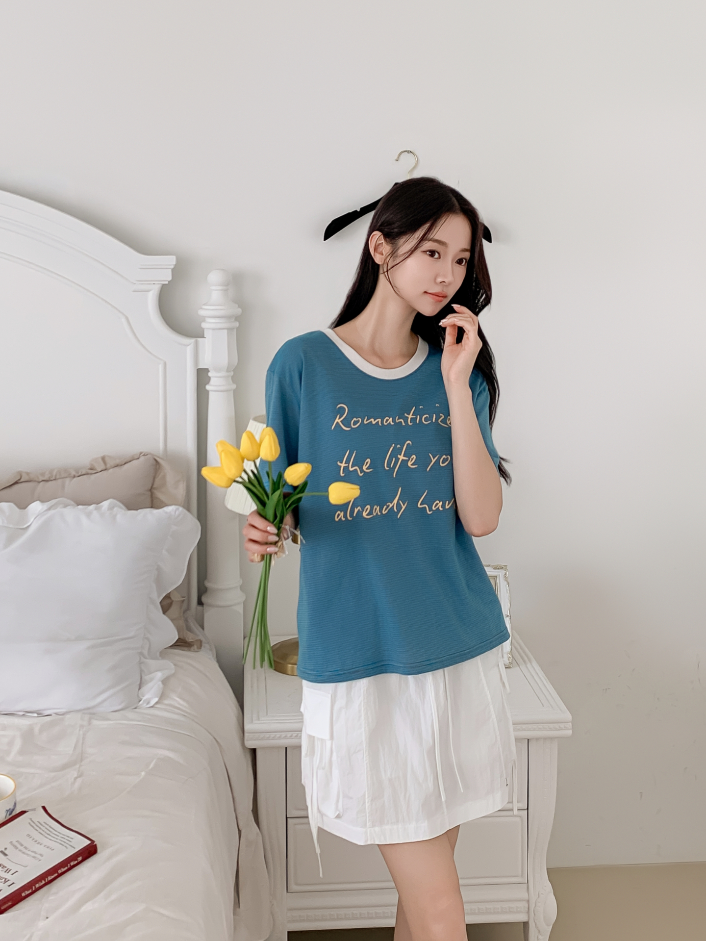 ラウンドネックベーシックルーズ半袖ボーダーTシャツ | 詳細画像24