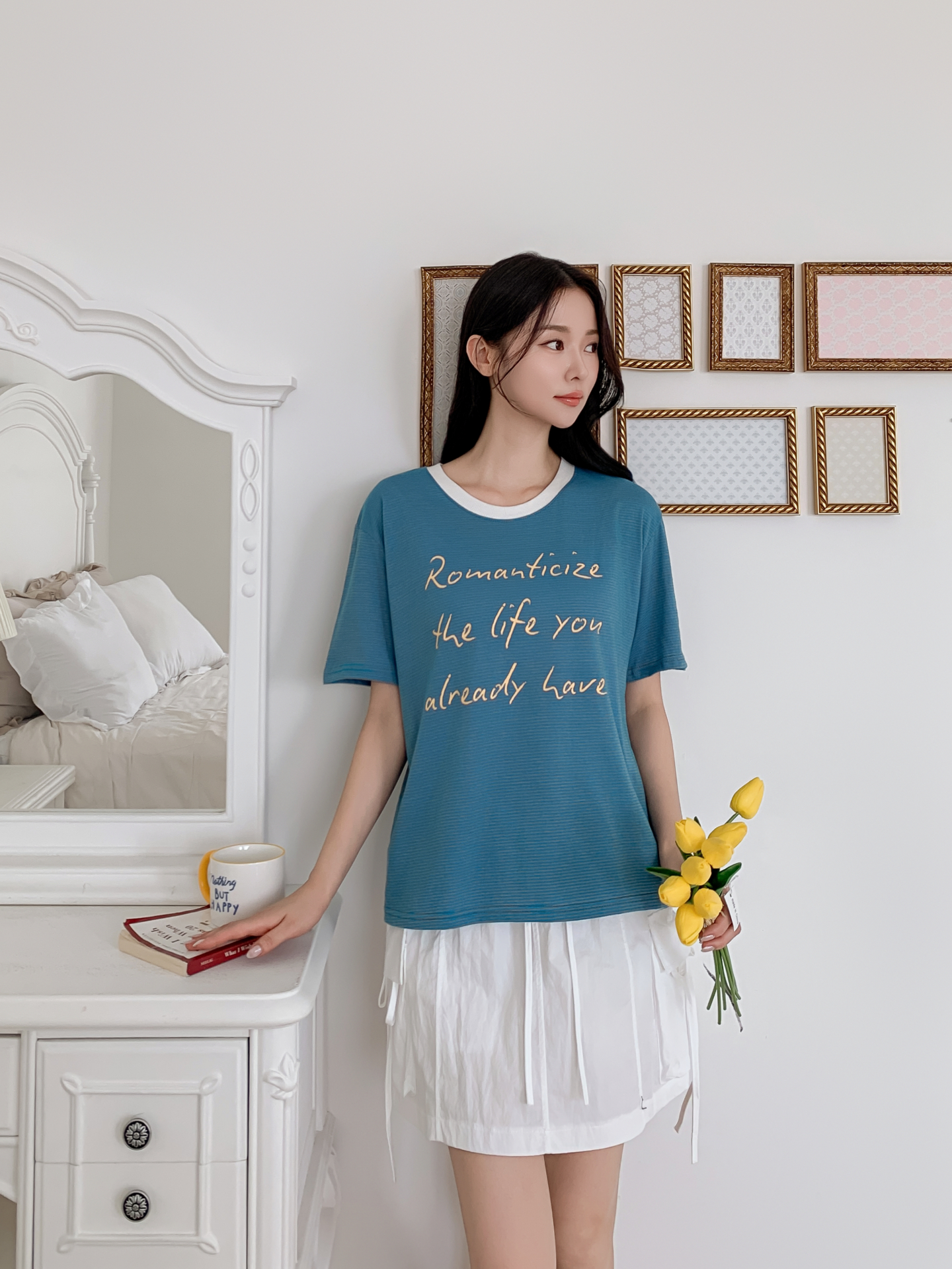 ラウンドネックベーシックルーズ半袖ボーダーTシャツ | 詳細画像27
