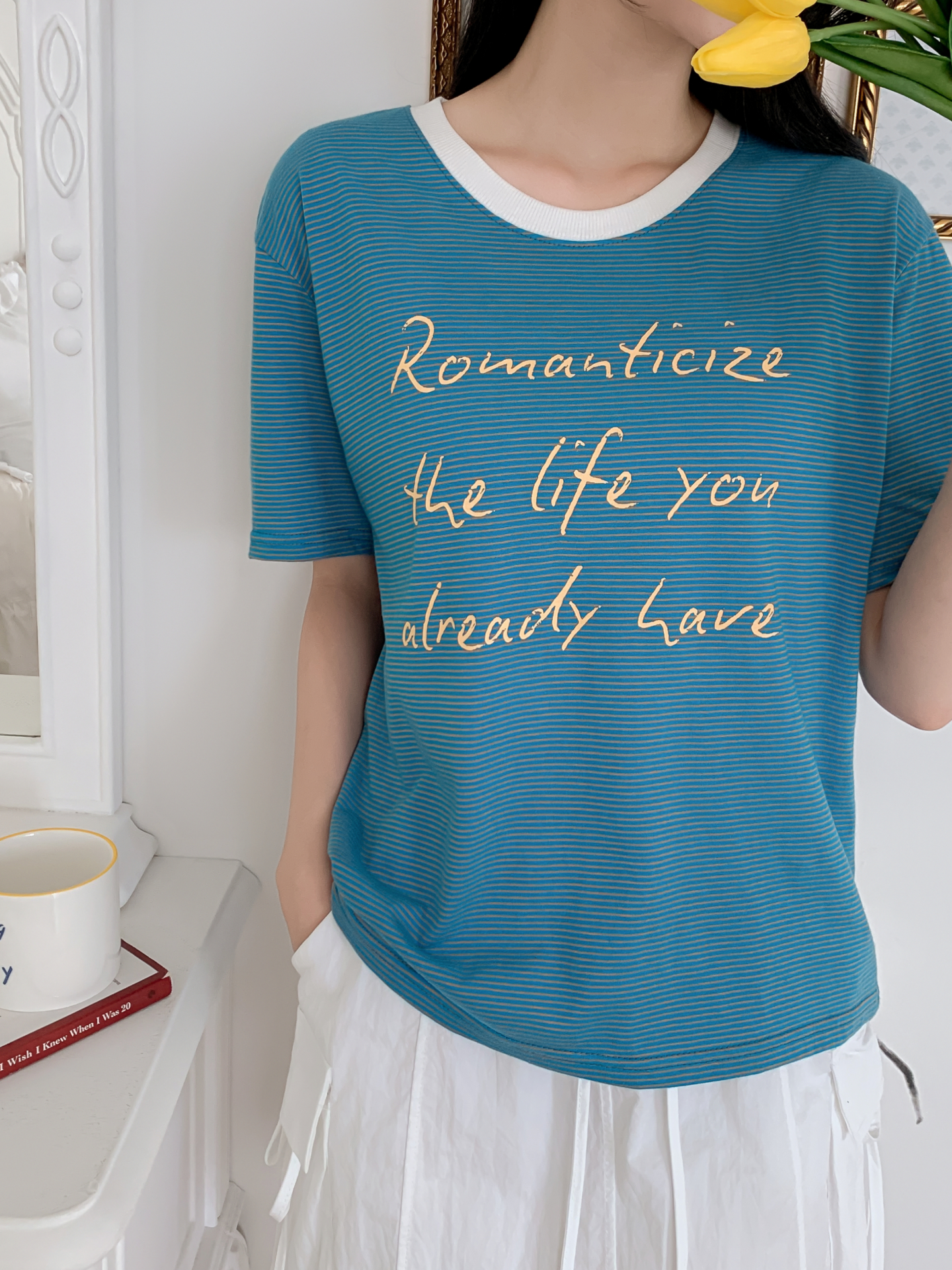 ラウンドネックベーシックルーズ半袖ボーダーTシャツ | 詳細画像28