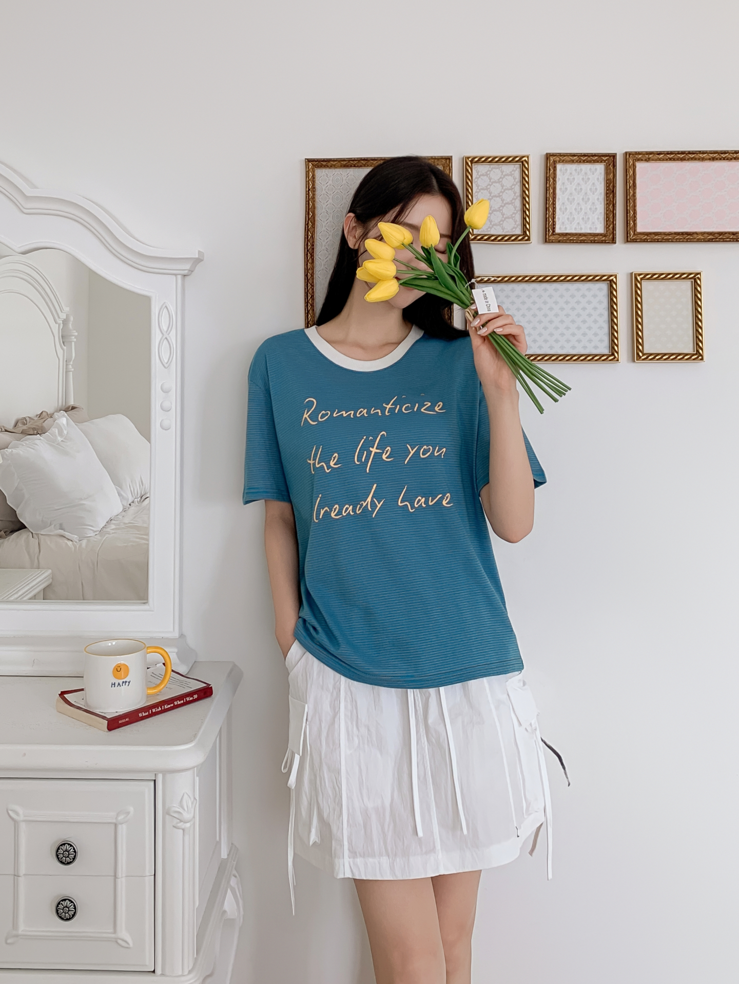 ラウンドネックベーシックルーズ半袖ボーダーTシャツ | 詳細画像29