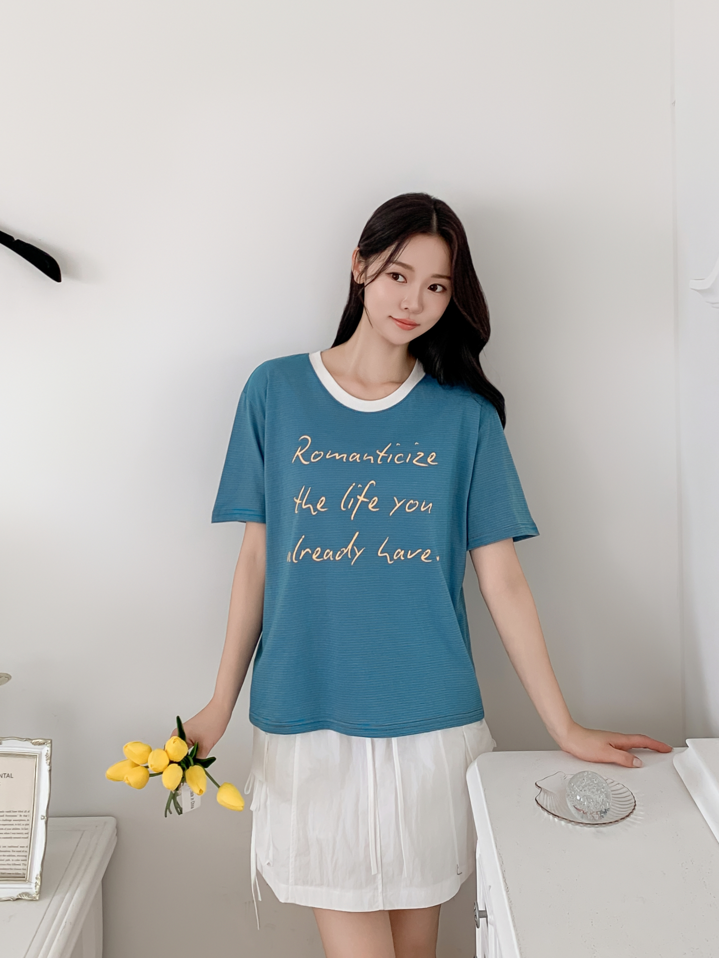 ラウンドネックベーシックルーズ半袖ボーダーTシャツ | 詳細画像32