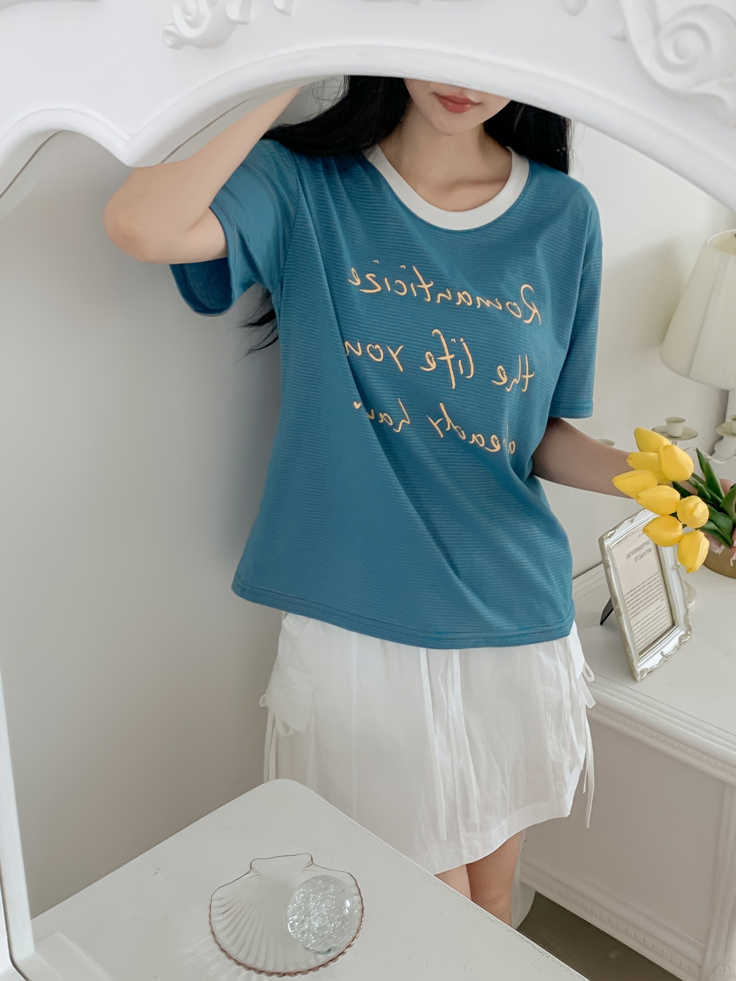 ラウンドネックベーシックルーズ半袖ボーダーTシャツ | 詳細画像33