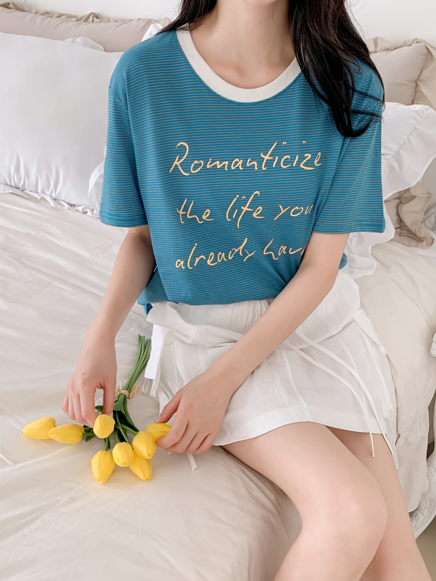 ラウンドネックベーシックルーズ半袖ボーダーTシャツ | 詳細画像36