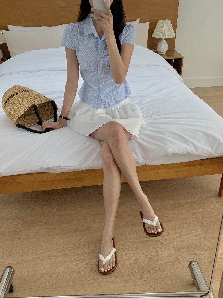 カラーキャップスリーブ半袖ギャザーストライプシャツ | 詳細画像14