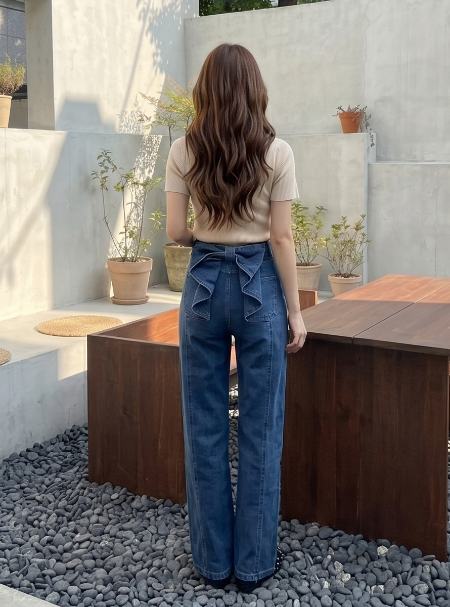 フリルストレートバックリボンデニムパンツ | 詳細画像3