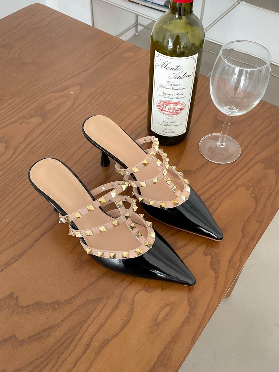 レザーポイントスティレットヒール配色スリッパ | 詳細画像5