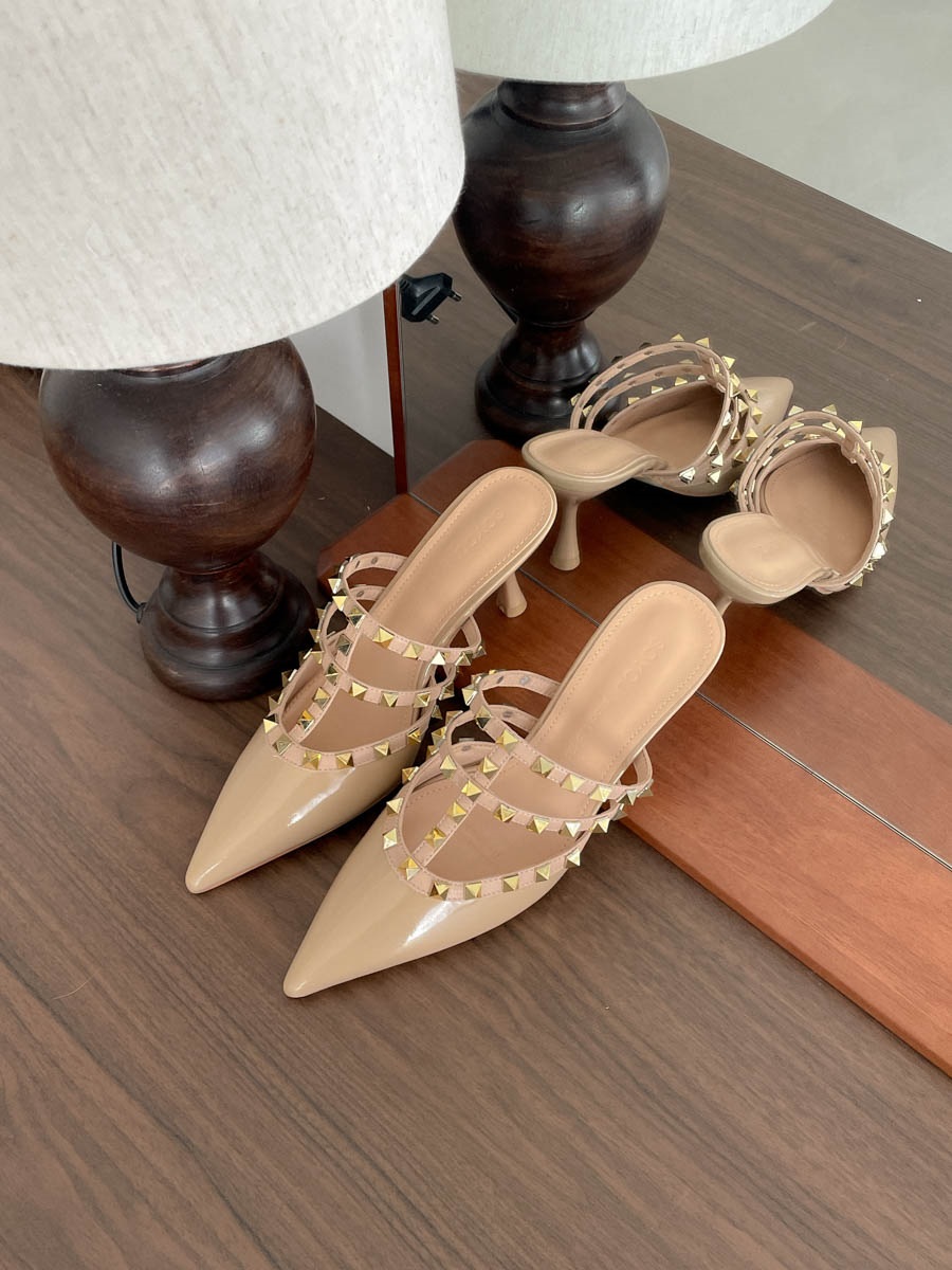 レザーポイントスティレットヒール配色スリッパ | 詳細画像13
