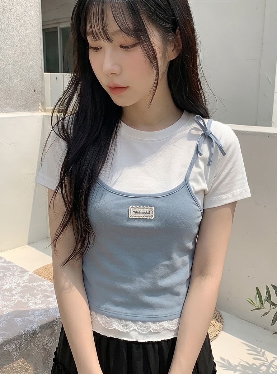レースレイヤード風半袖リボンTシャツ | 詳細画像2
