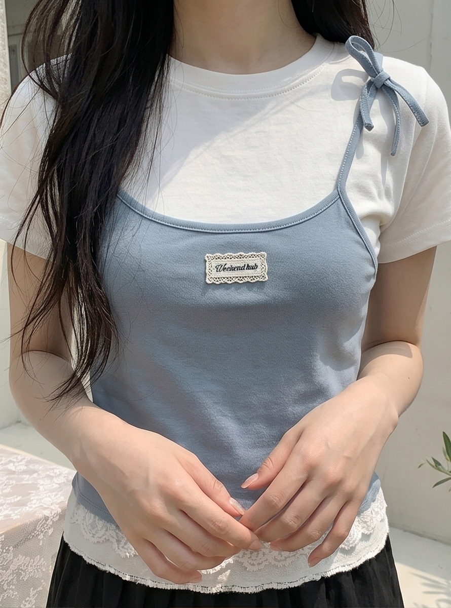 レースレイヤード風半袖リボンTシャツ | 詳細画像3