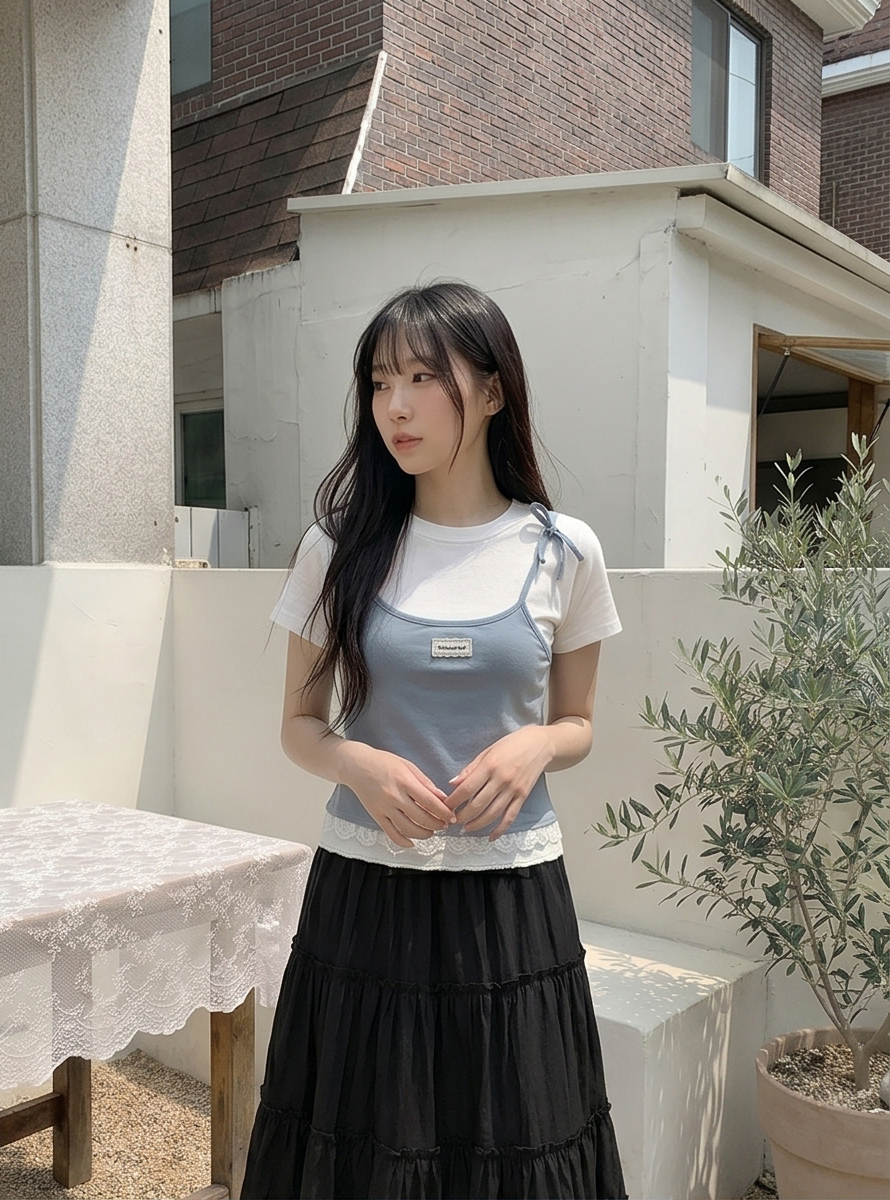 レースレイヤード風半袖リボンTシャツ | 詳細画像4