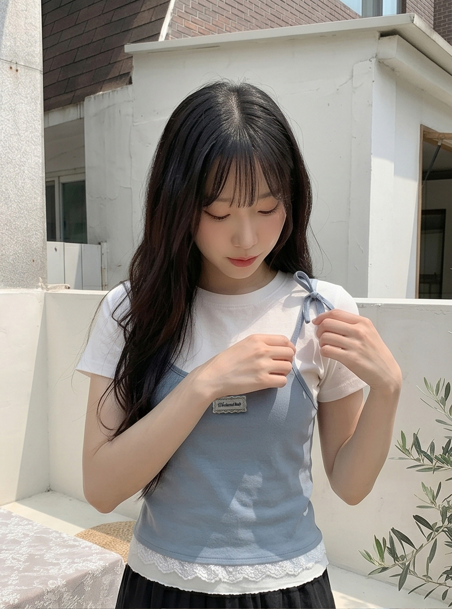 レースレイヤード風半袖リボンTシャツ | 詳細画像5