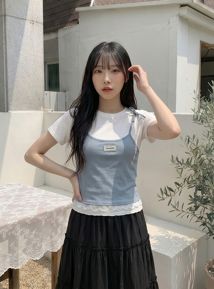 レースレイヤード風半袖リボンTシャツ | 詳細画像9