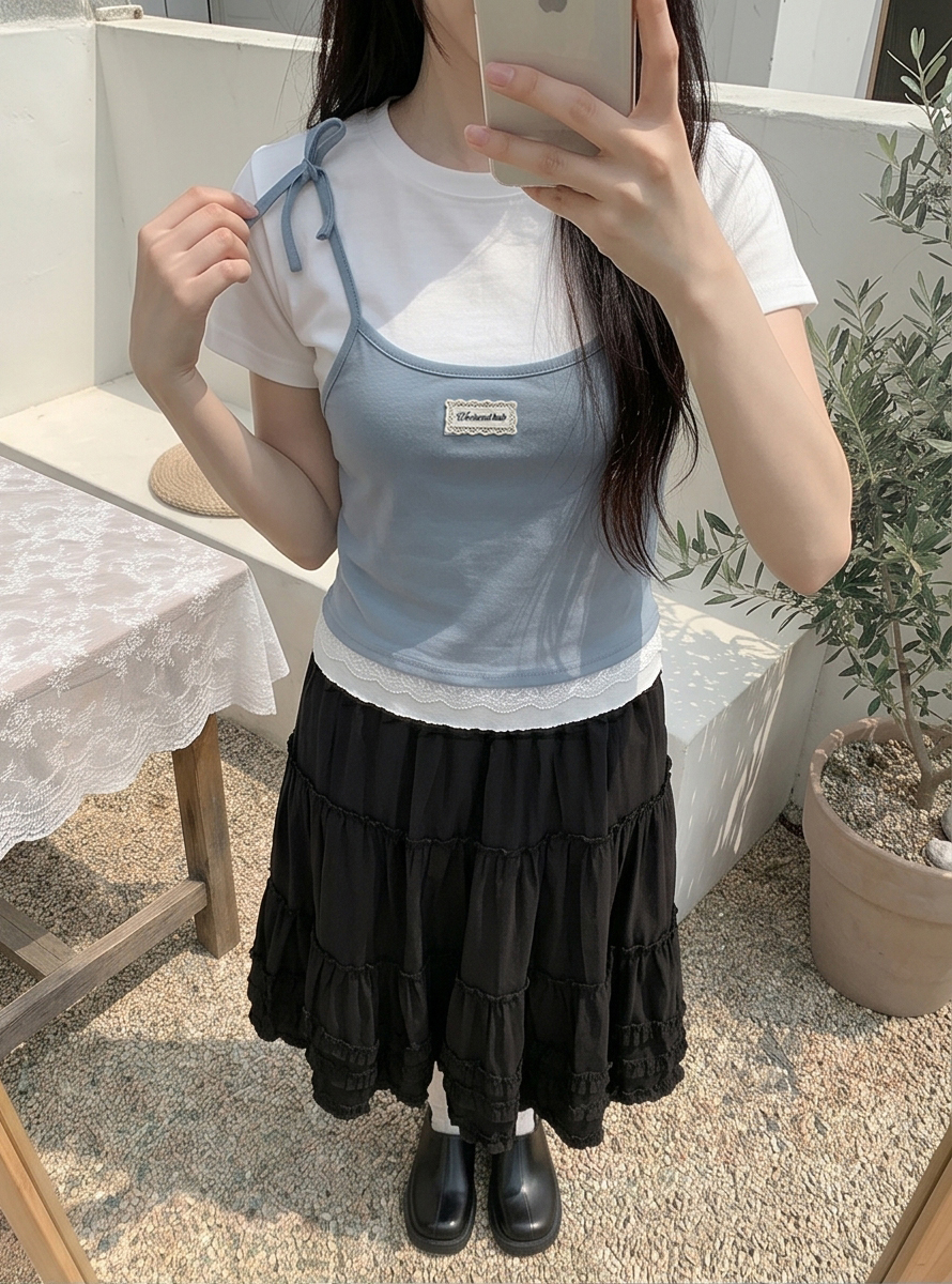 レースレイヤード風半袖リボンTシャツ | 詳細画像12