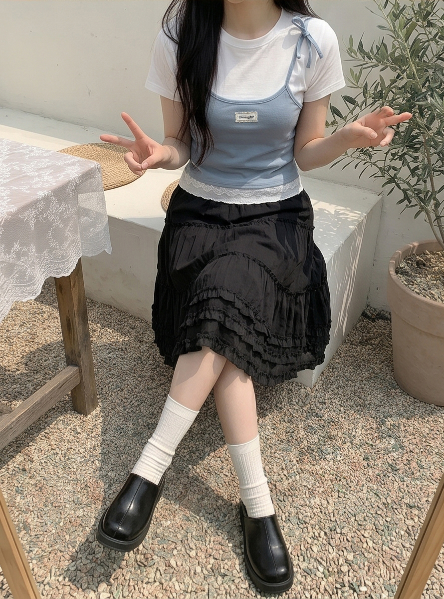 レースレイヤード風半袖リボンTシャツ | 詳細画像23