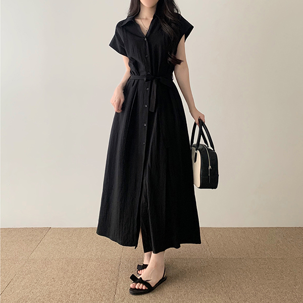 美品✨️ルネ フレアワンピース フレンチスリーブ リボン ロゴ ベージュ 38 フレンチスリーブボタンカラーリボンフレアAライン無地ワンピース