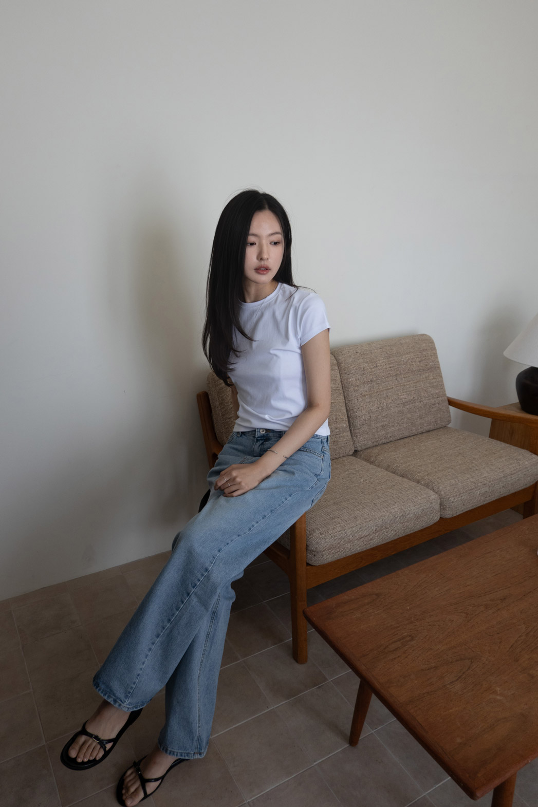 ラウンドネックシンプルフレンチスリーブスリム無地Tシャツ | DHOLIC | 詳細画像12