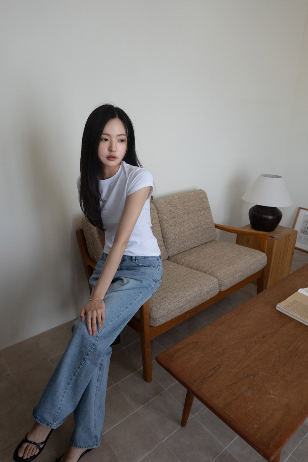 ラウンドネックシンプルフレンチスリーブスリム無地Tシャツ | DHOLIC | 詳細画像14